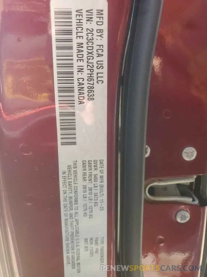 12 Photograph of a damaged car 2C3CDXGJ2PH678638 DODGE CHARGER 2023