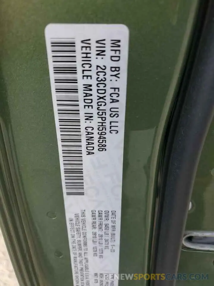 12 Photograph of a damaged car 2C3CDXGJ5PH594586 DODGE CHARGER 2023