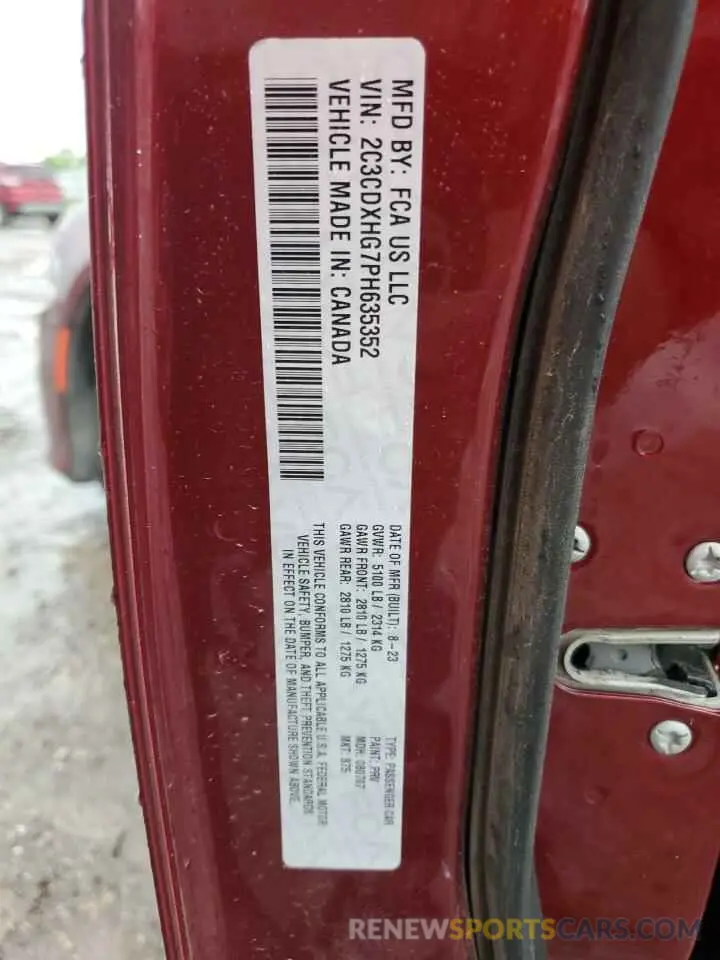 12 Photograph of a damaged car 2C3CDXHG7PH635352 DODGE CHARGER 2023