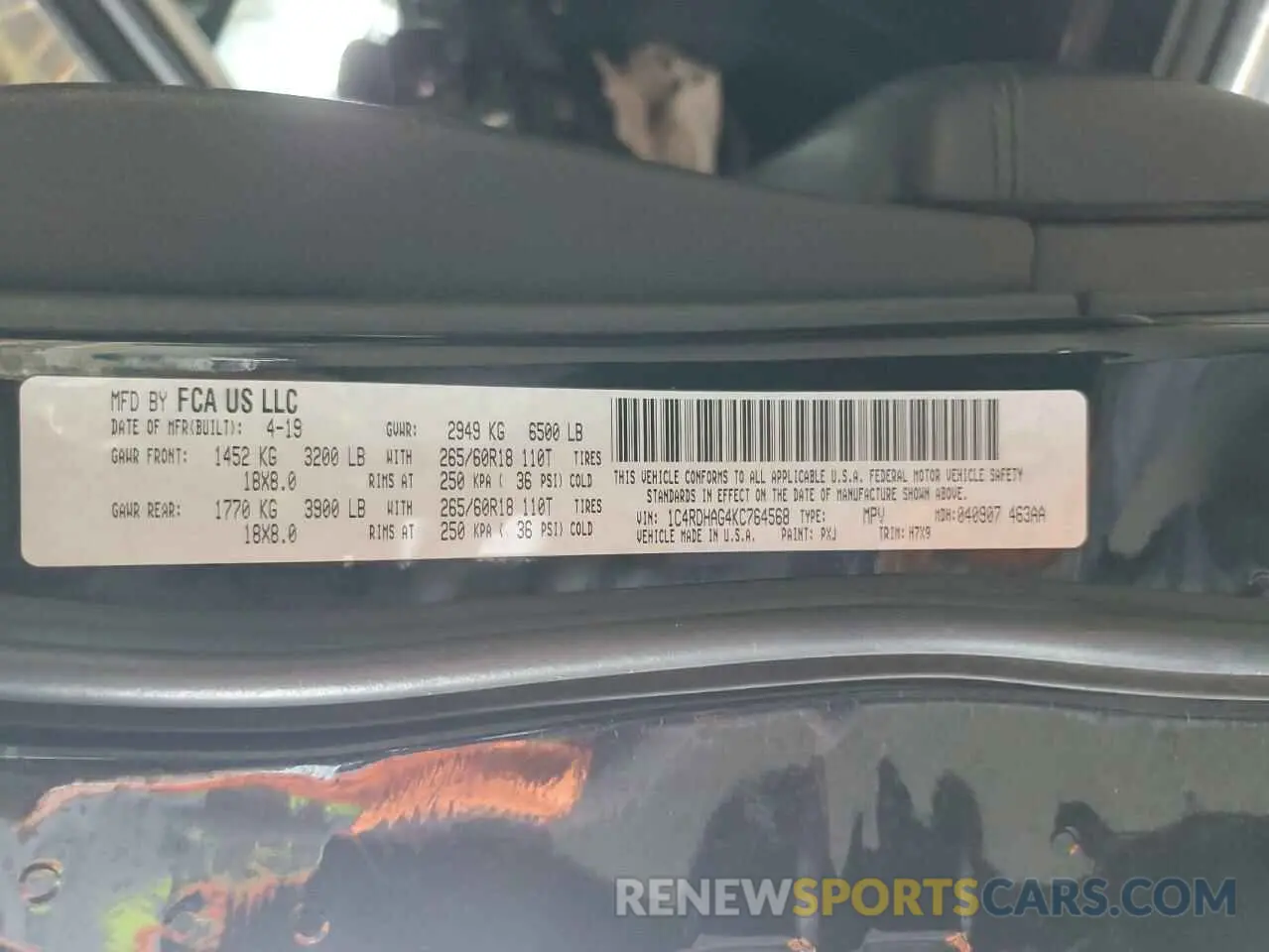 15 Photograph of a damaged car 1C4RDHAG4KC764568 DODGE DURANGO 2019
