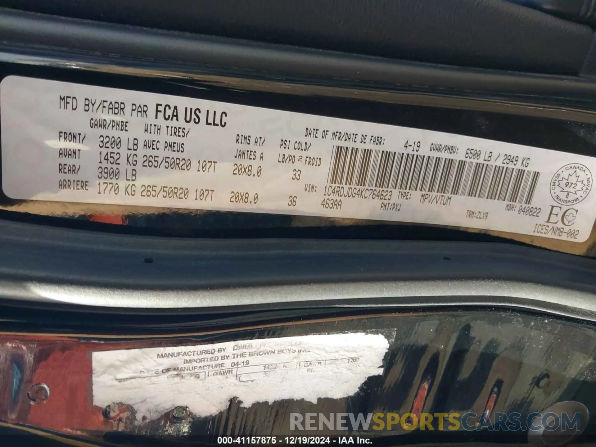 9 Photograph of a damaged car 1C4RDJDG4KC764623 DODGE DURANGO 2019