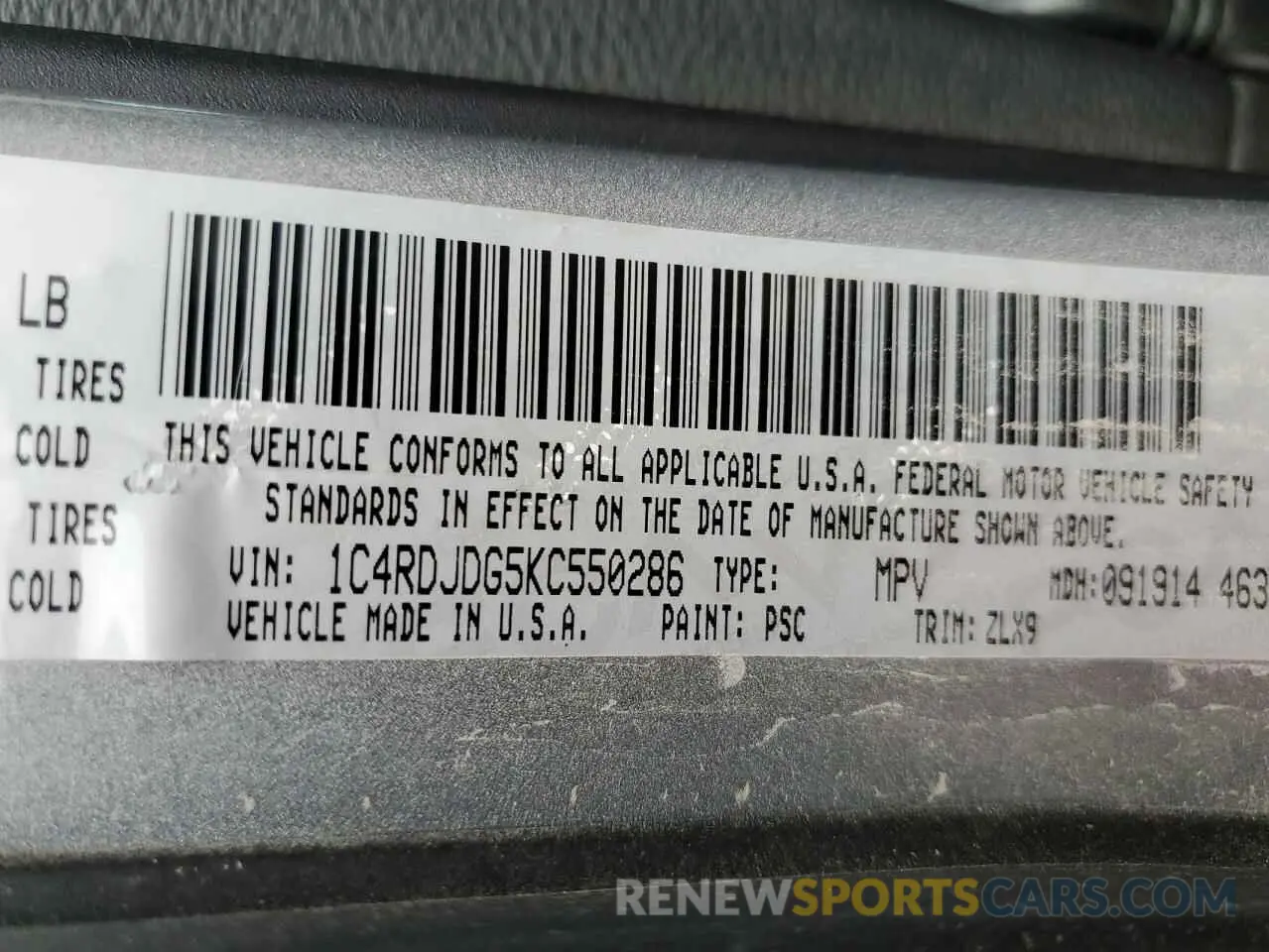 15 Photograph of a damaged car 1C4RDJDG5KC550286 DODGE DURANGO 2019