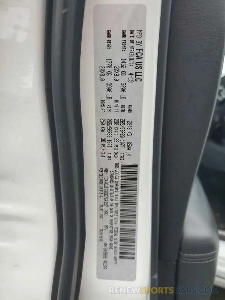 13 Photograph of a damaged car 1C4RDJEG0KC764357 DODGE DURANGO 2019
