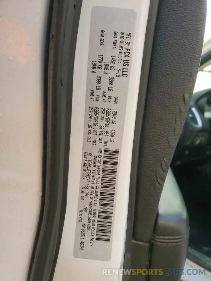 13 Photograph of a damaged car 1C4RDJFG6KC771408 DODGE DURANGO 2019