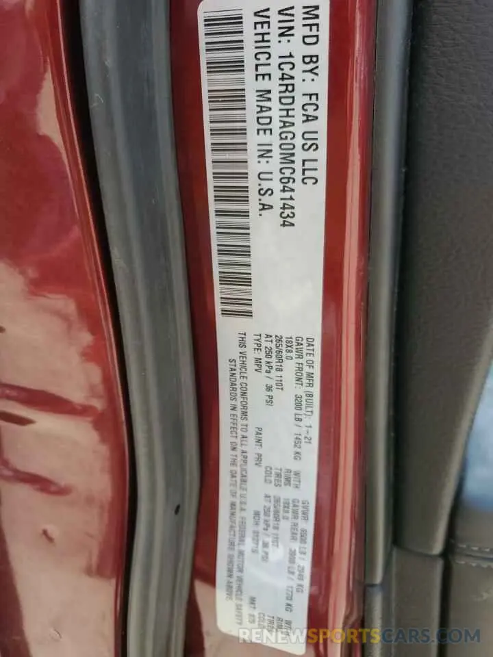 13 Photograph of a damaged car 1C4RDHAG0MC641434 DODGE DURANGO 2021