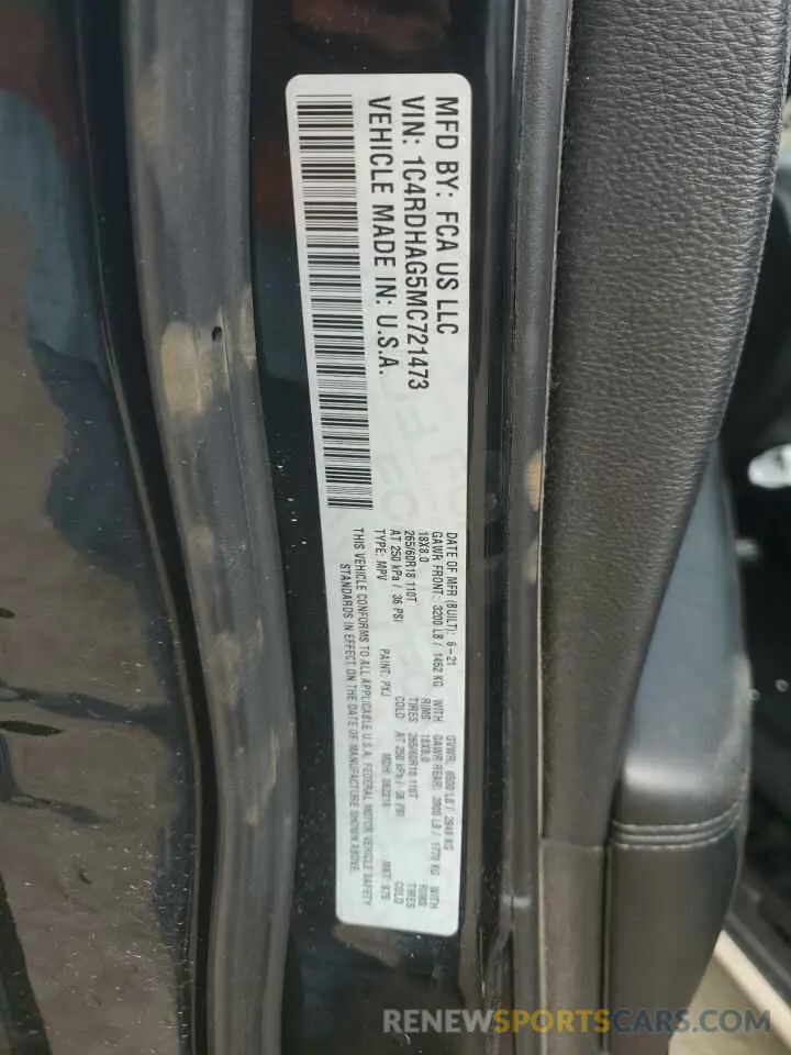 14 Photograph of a damaged car 1C4RDHAG5MC721473 DODGE DURANGO 2021
