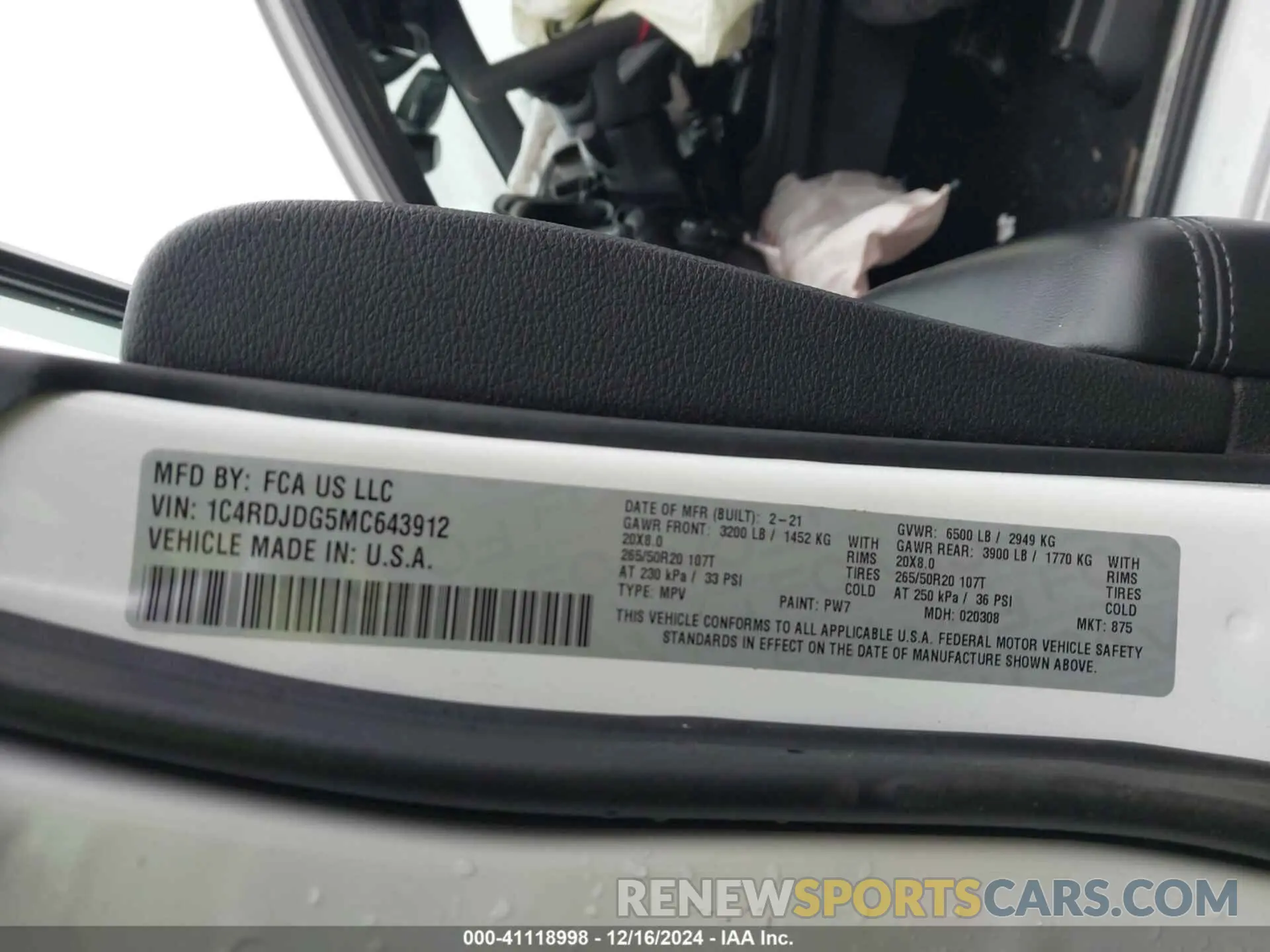 9 Photograph of a damaged car 1C4RDJDG5MC643912 DODGE DURANGO 2021