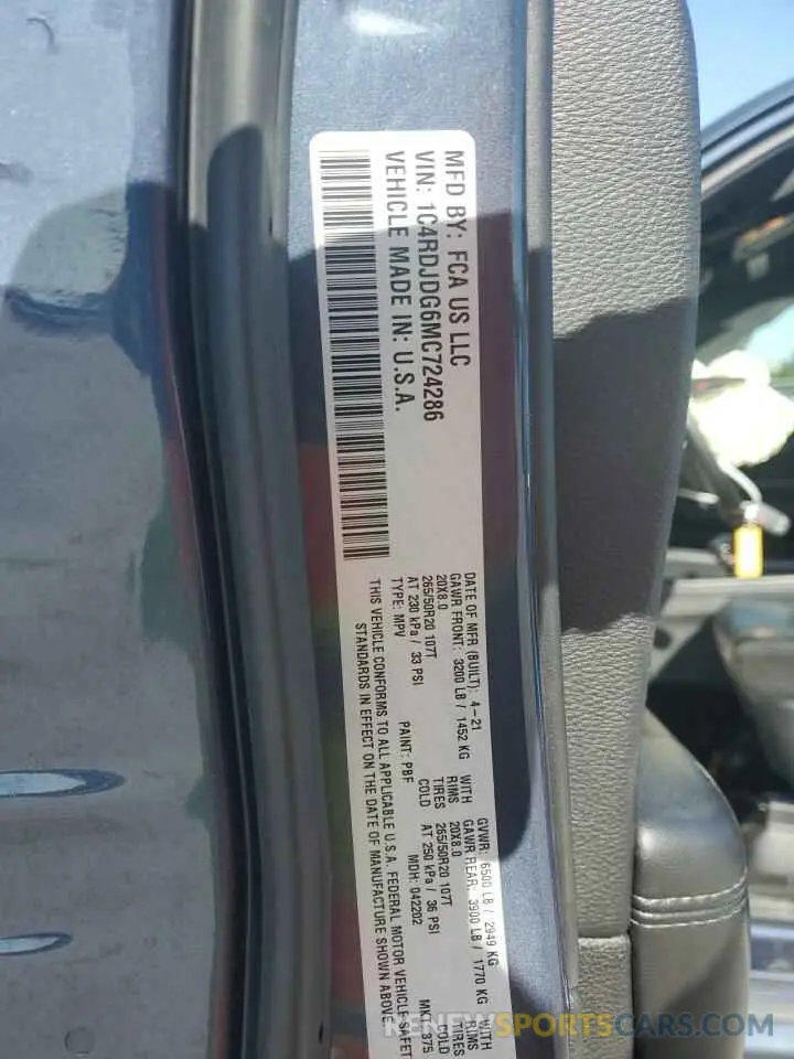 15 Photograph of a damaged car 1C4RDJDG6MC724286 DODGE DURANGO 2021