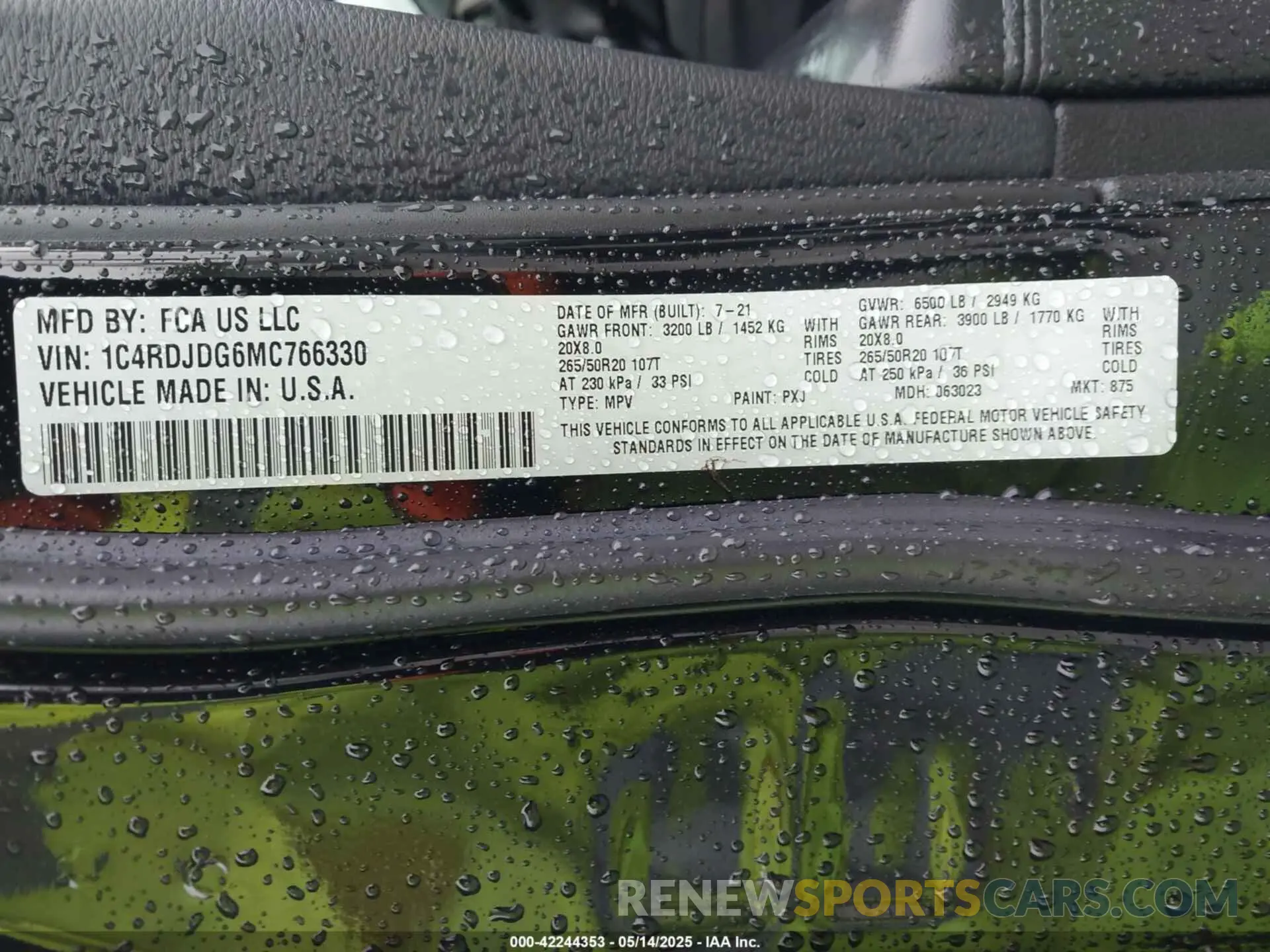 9 Photograph of a damaged car 1C4RDJDG6MC766330 DODGE DURANGO 2021