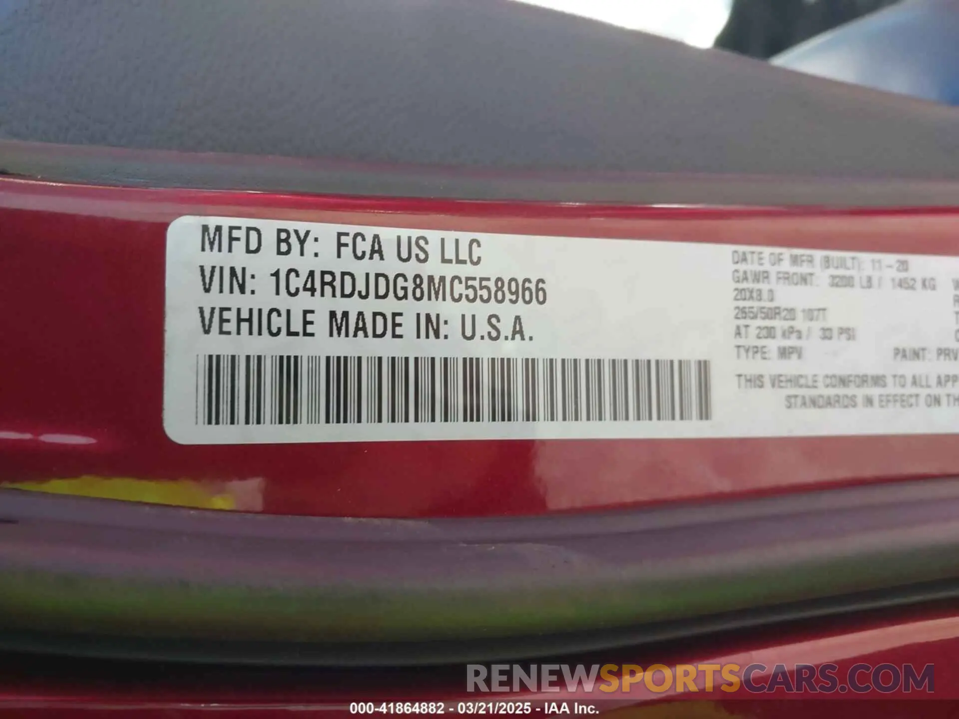 9 Photograph of a damaged car 1C4RDJDG8MC558966 DODGE DURANGO 2021