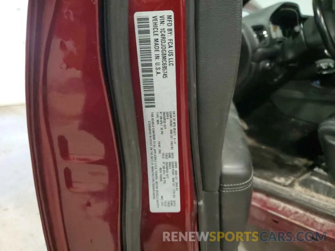 14 Photograph of a damaged car 1C4RDJDG8MC695745 DODGE DURANGO 2021