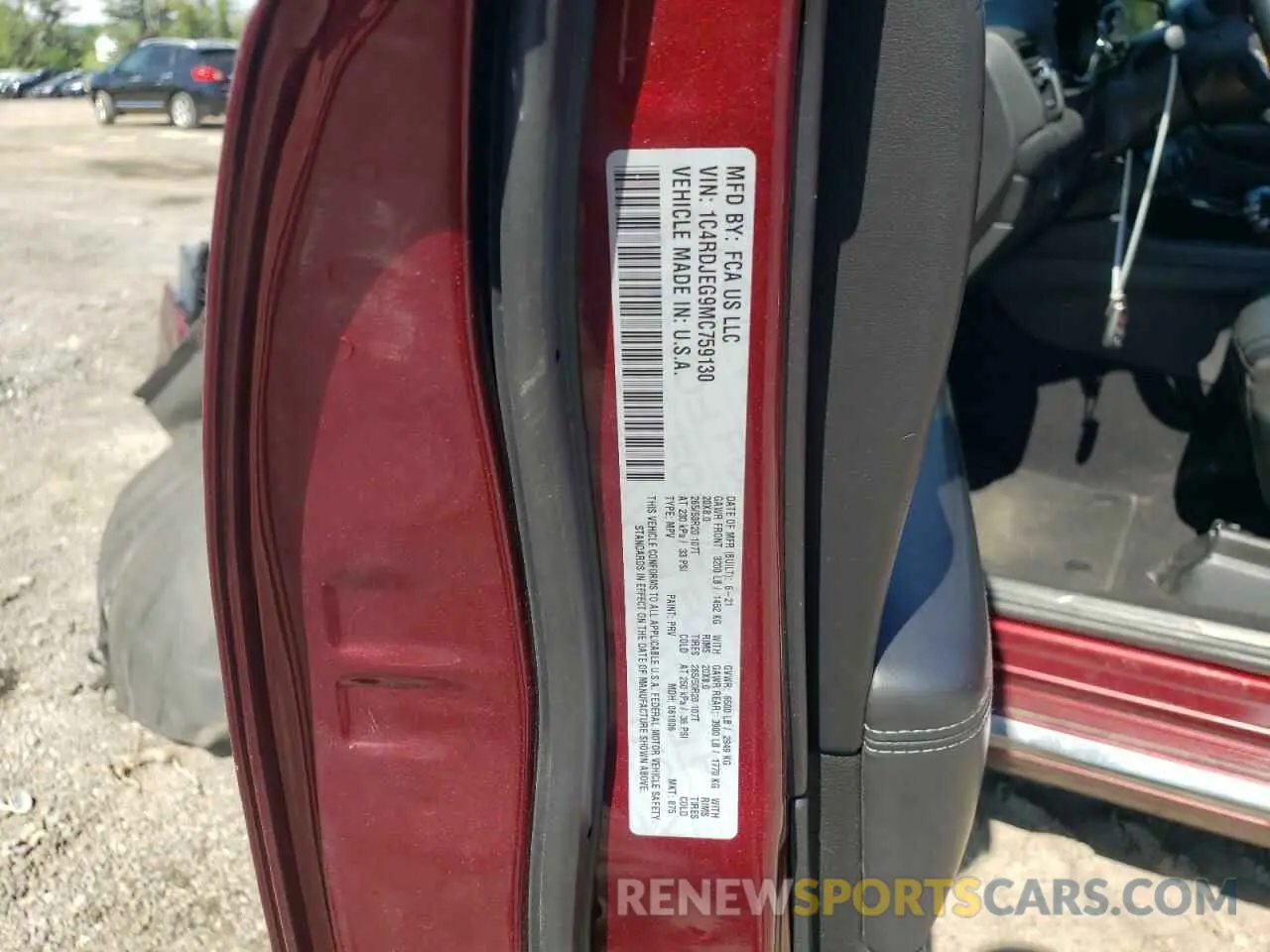 13 Photograph of a damaged car 1C4RDJEG9MC759130 DODGE DURANGO 2021