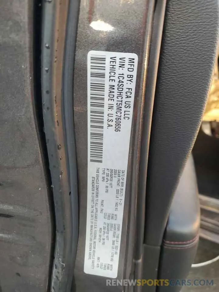 13 Photograph of a damaged car 1C4SDHCT5MC760656 DODGE DURANGO 2021