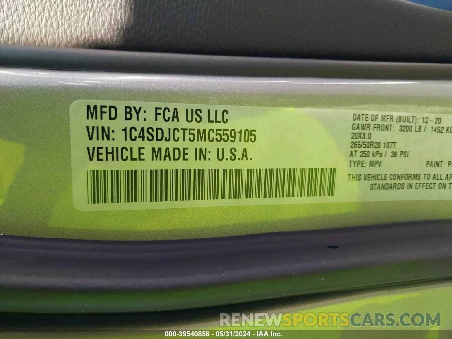9 Photograph of a damaged car 1C4SDJCT5MC559105 DODGE DURANGO 2021