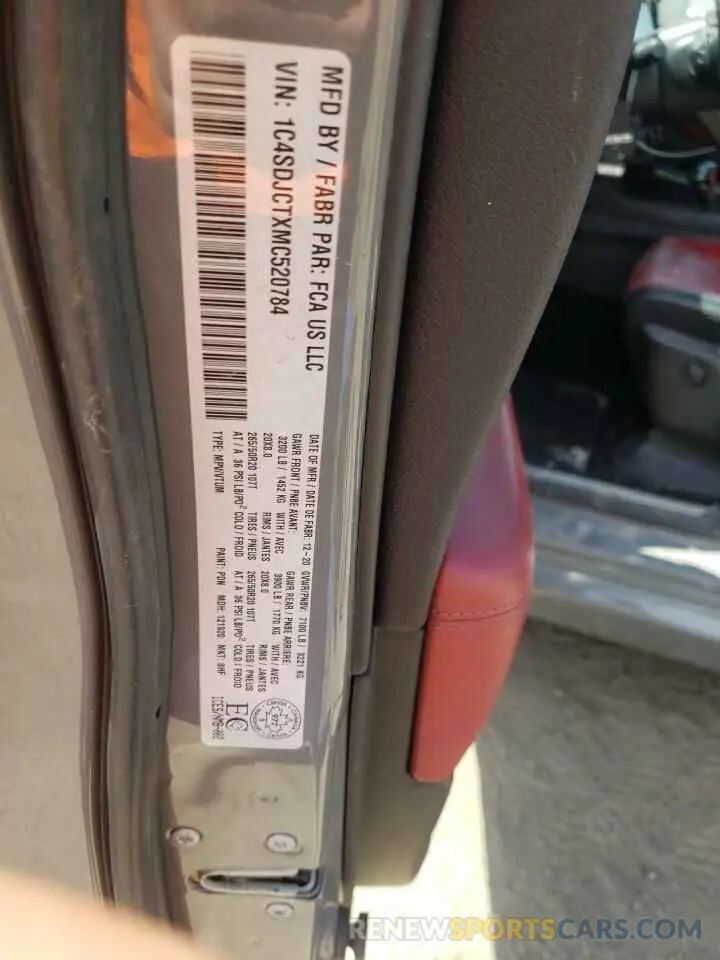 13 Photograph of a damaged car 1C4SDJCTXMC520784 DODGE DURANGO 2021