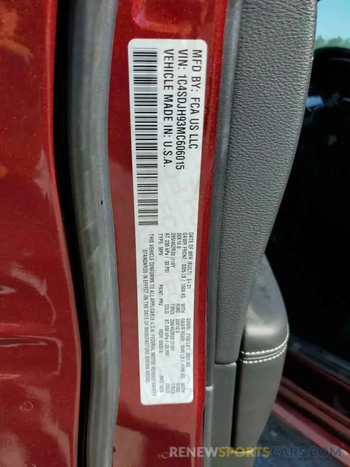 14 Photograph of a damaged car 1C4SDJH93MC606015 DODGE DURANGO 2021