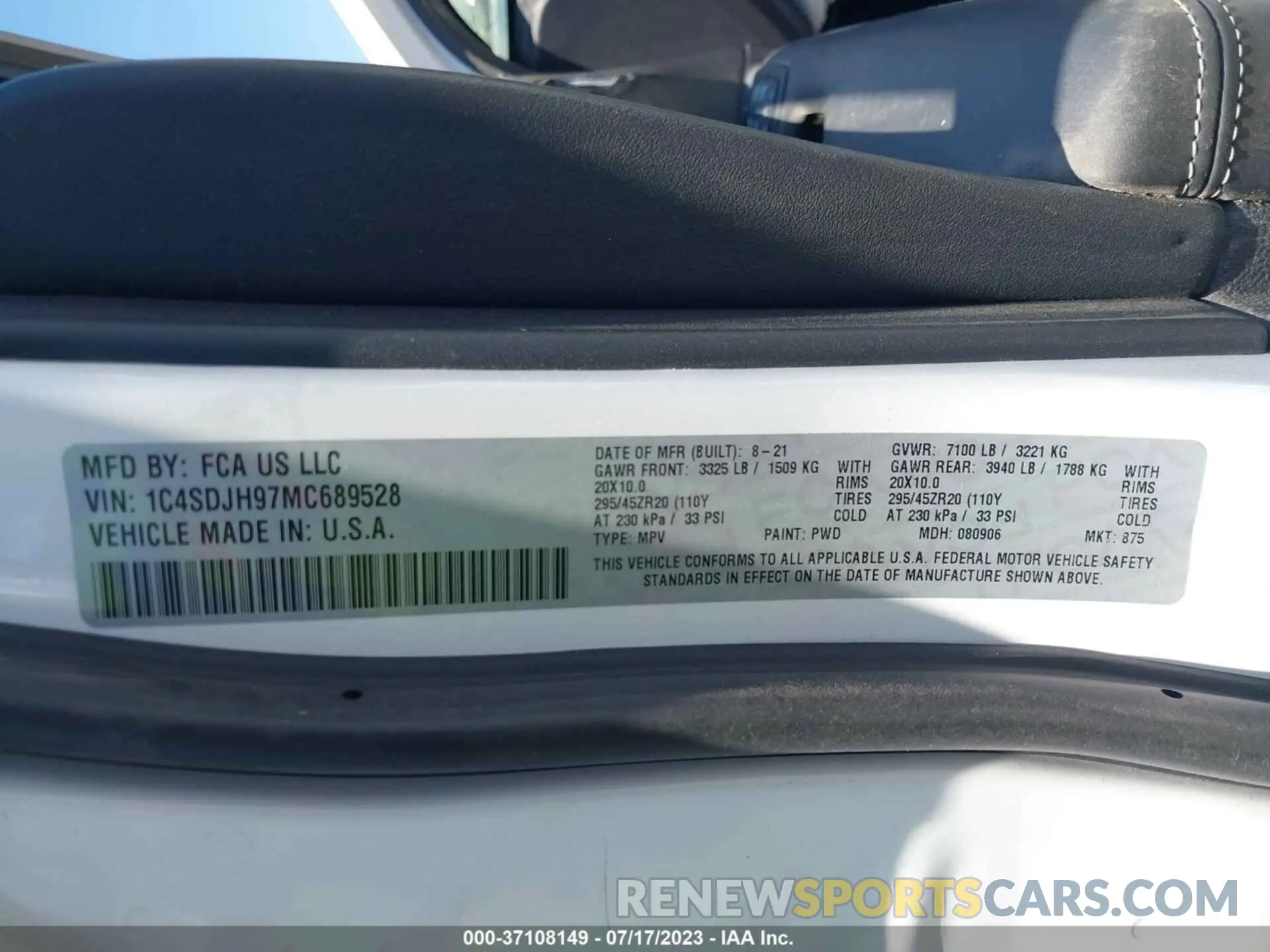 9 Photograph of a damaged car 1C4SDJH97MC689528 DODGE DURANGO 2021