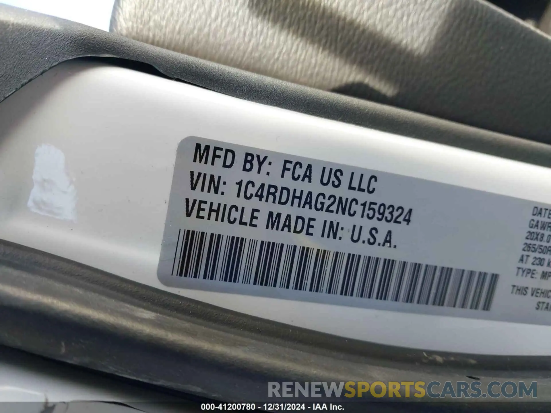 9 Photograph of a damaged car 1C4RDHAG2NC159324 DODGE DURANGO 2022