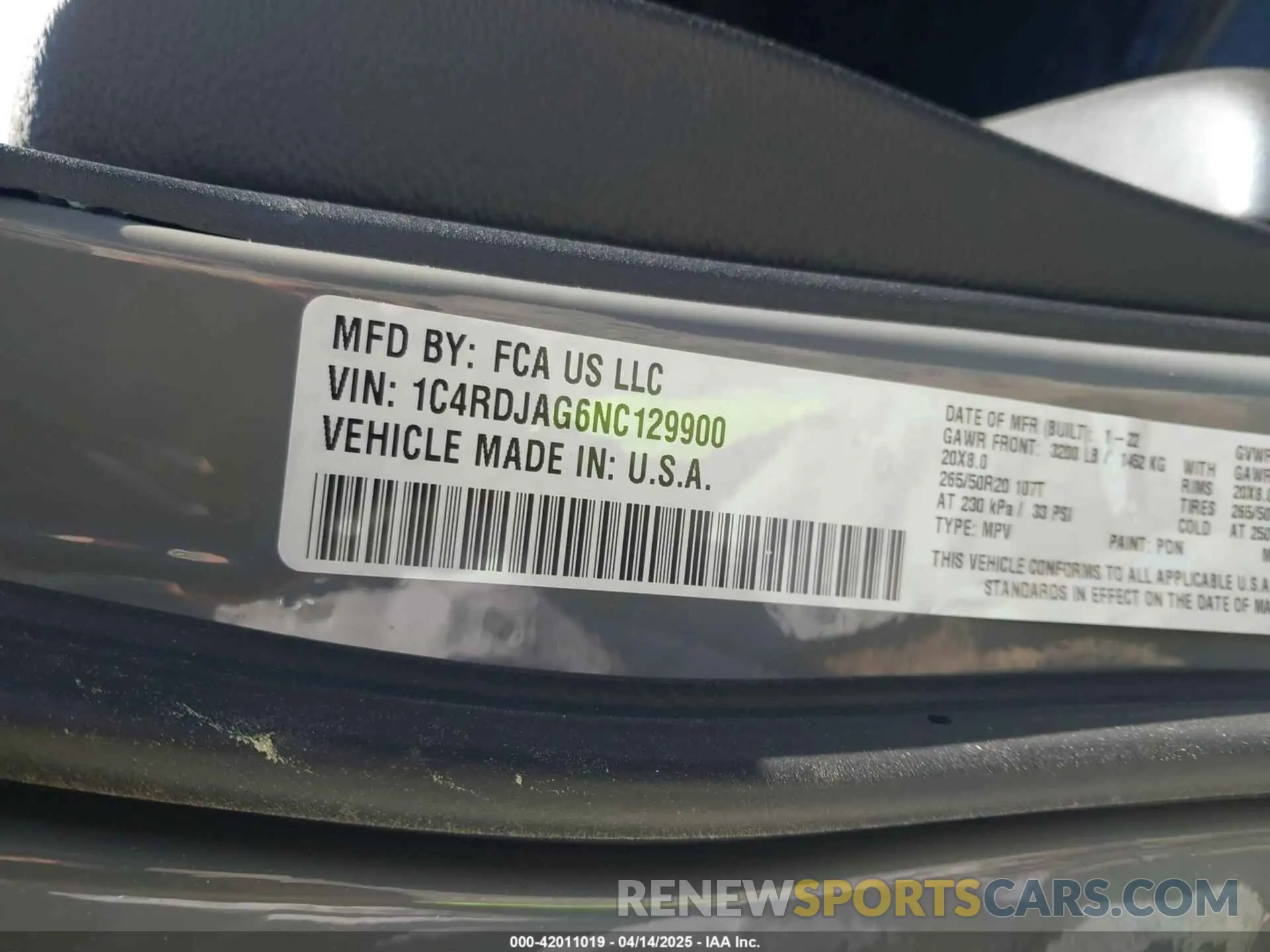 9 Photograph of a damaged car 1C4RDJAG6NC129900 DODGE DURANGO 2022