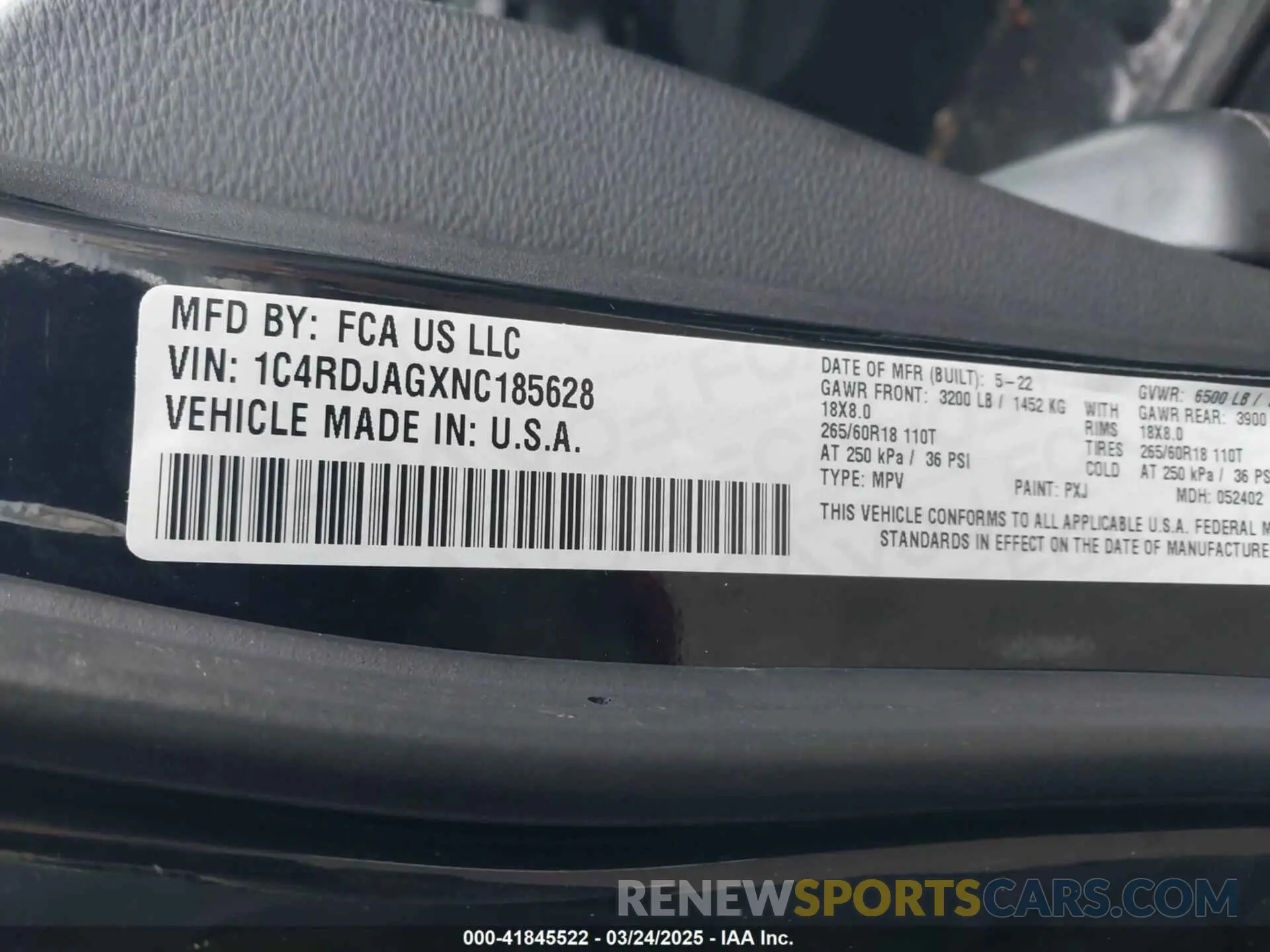 9 Photograph of a damaged car 1C4RDJAGXNC185628 DODGE DURANGO 2022