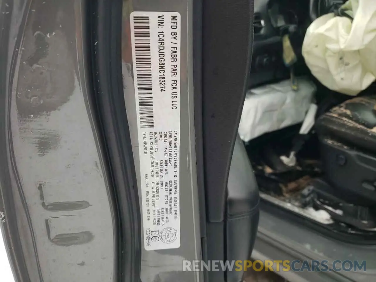 14 Photograph of a damaged car 1C4RDJDG8NC183274 DODGE DURANGO 2022