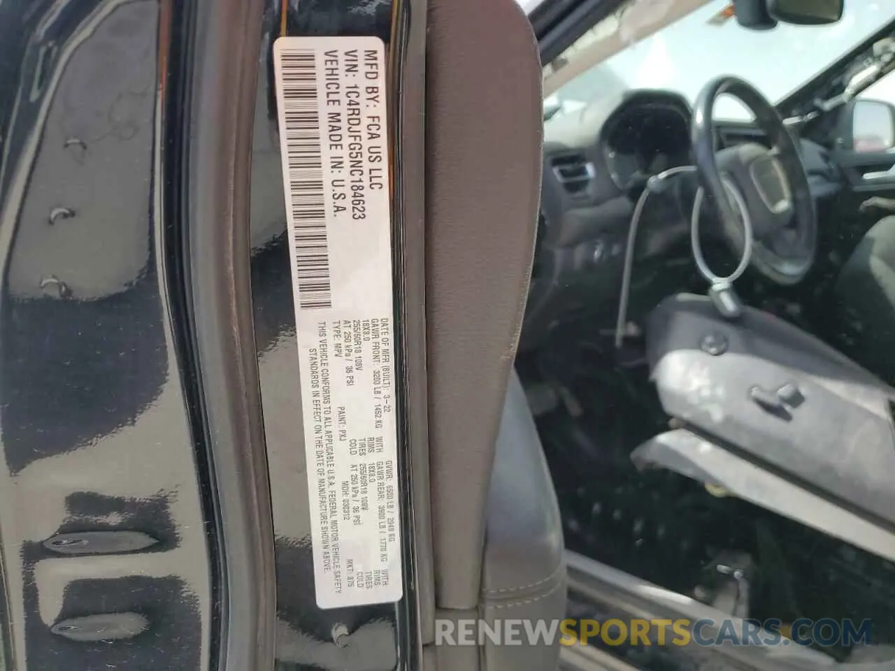 14 Photograph of a damaged car 1C4RDJFG5NC184623 DODGE DURANGO 2022