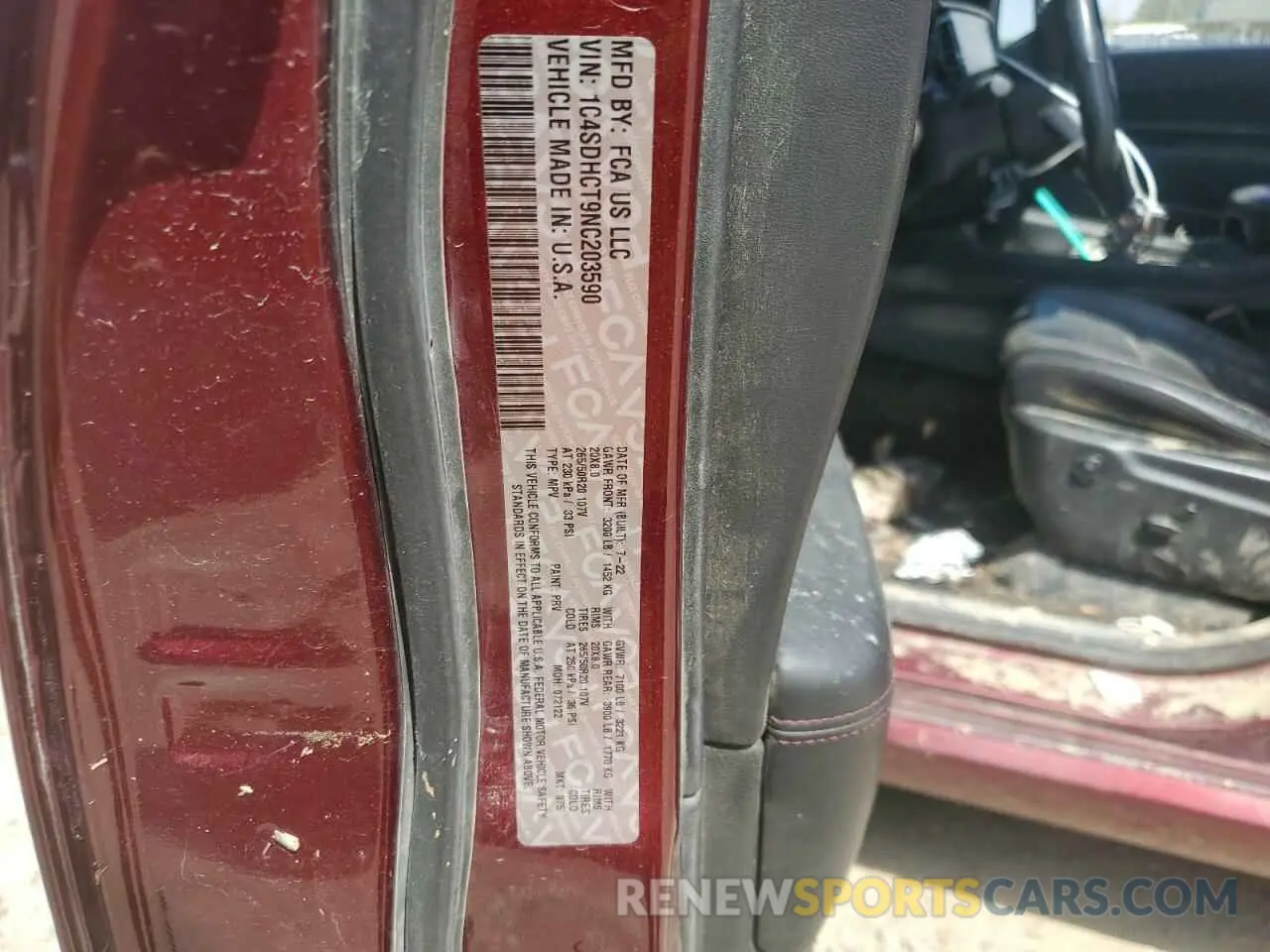 13 Photograph of a damaged car 1C4SDHCT9NC203590 DODGE DURANGO 2022