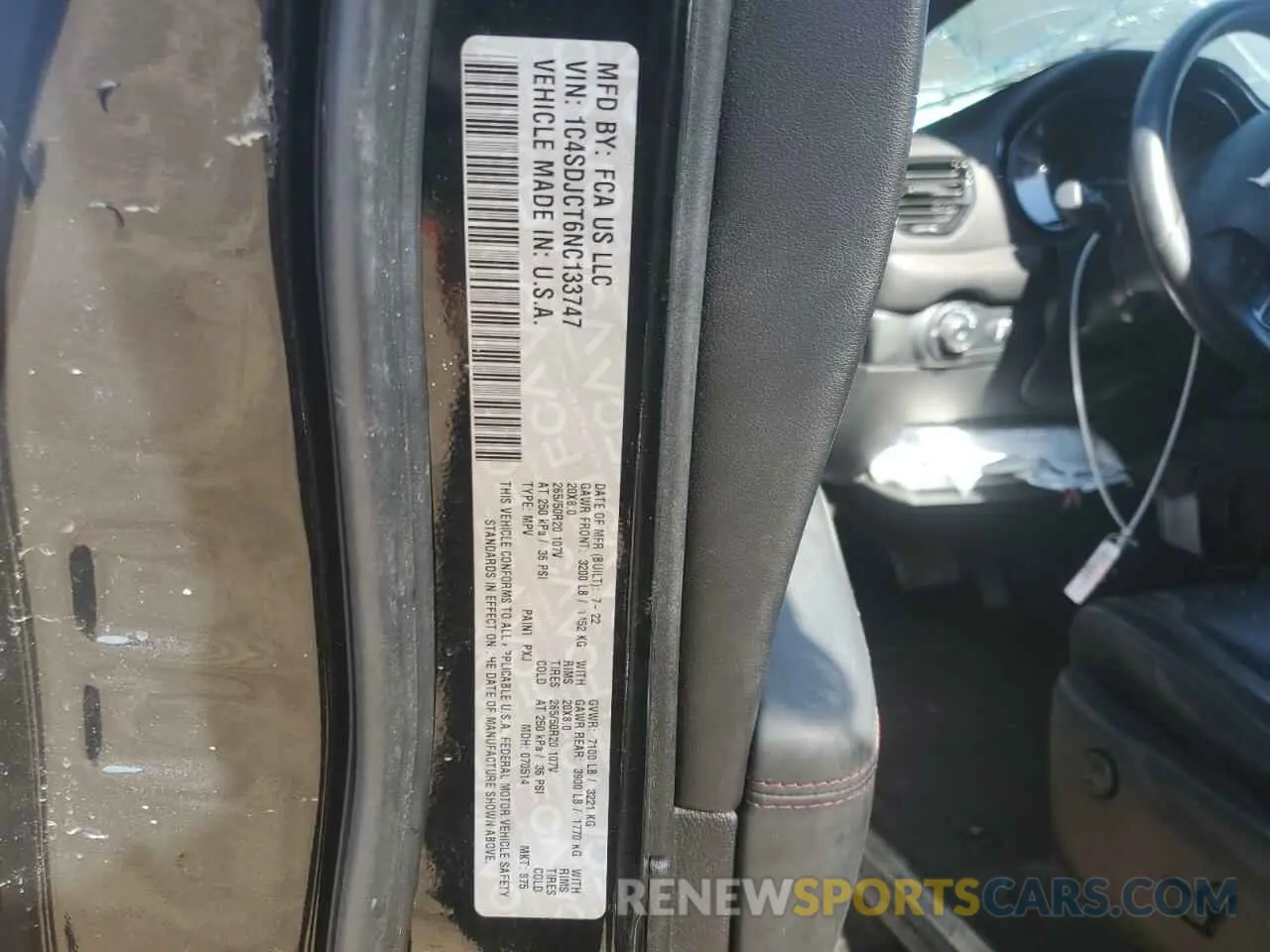13 Photograph of a damaged car 1C4SDJCT6NC133747 DODGE DURANGO 2022