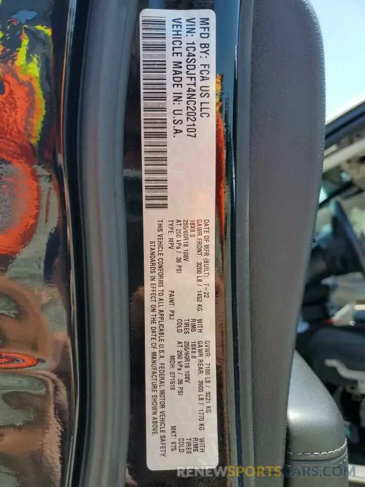 13 Photograph of a damaged car 1C4SDJFT4NC202107 DODGE DURANGO 2022