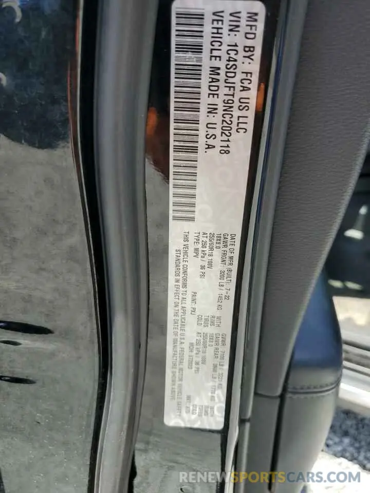 14 Photograph of a damaged car 1C4SDJFT9NC202118 DODGE DURANGO 2022
