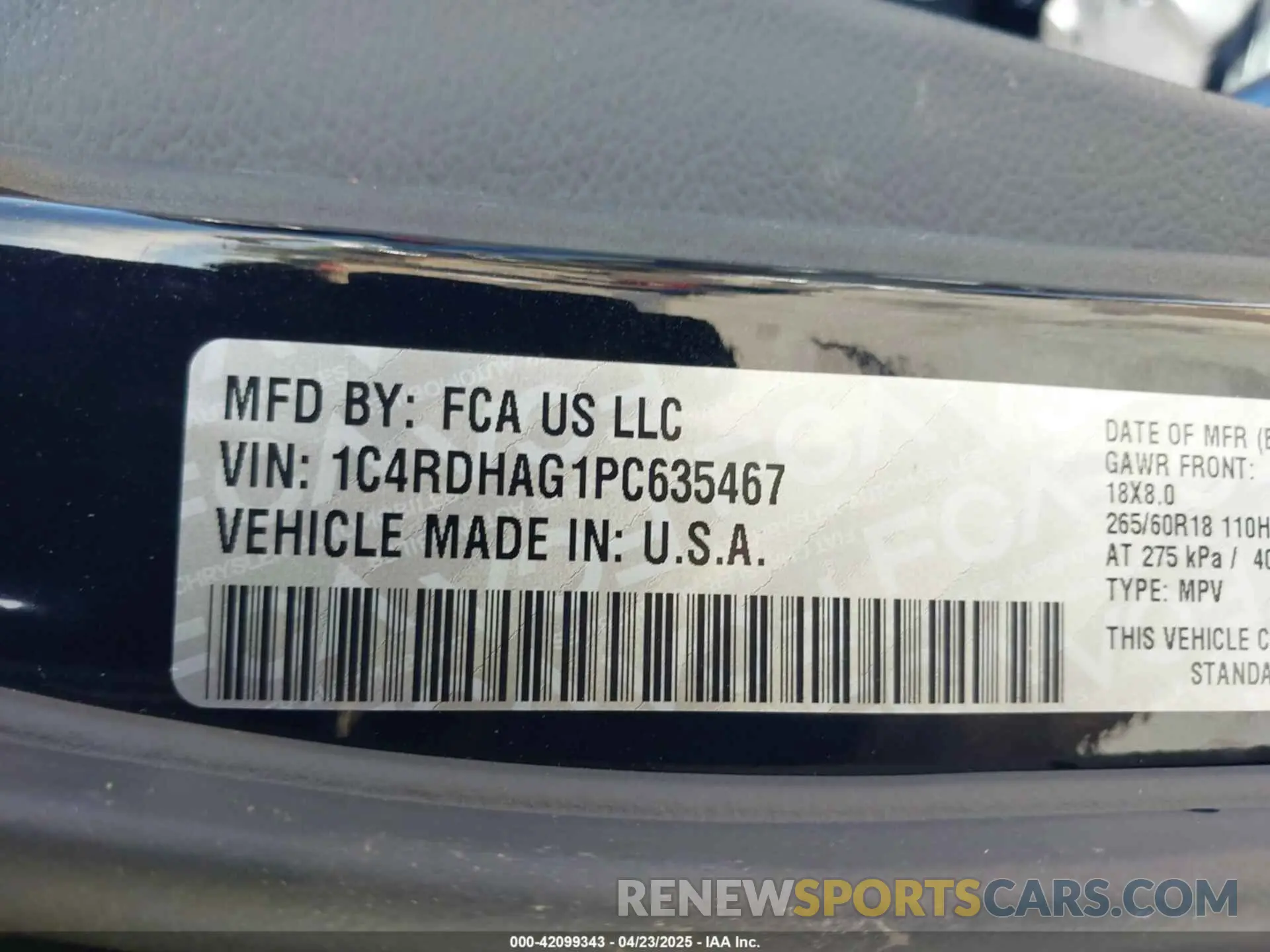 9 Photograph of a damaged car 1C4RDHAG1PC635467 DODGE DURANGO 2023