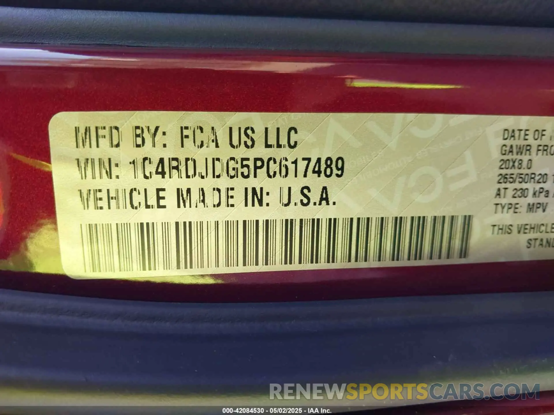 9 Photograph of a damaged car 1C4RDJDG5PC617489 DODGE DURANGO 2023