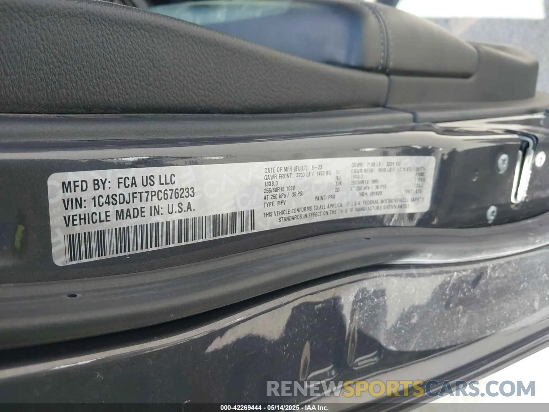 9 Photograph of a damaged car 1C4SDJFT7PC676233 DODGE DURANGO 2023
