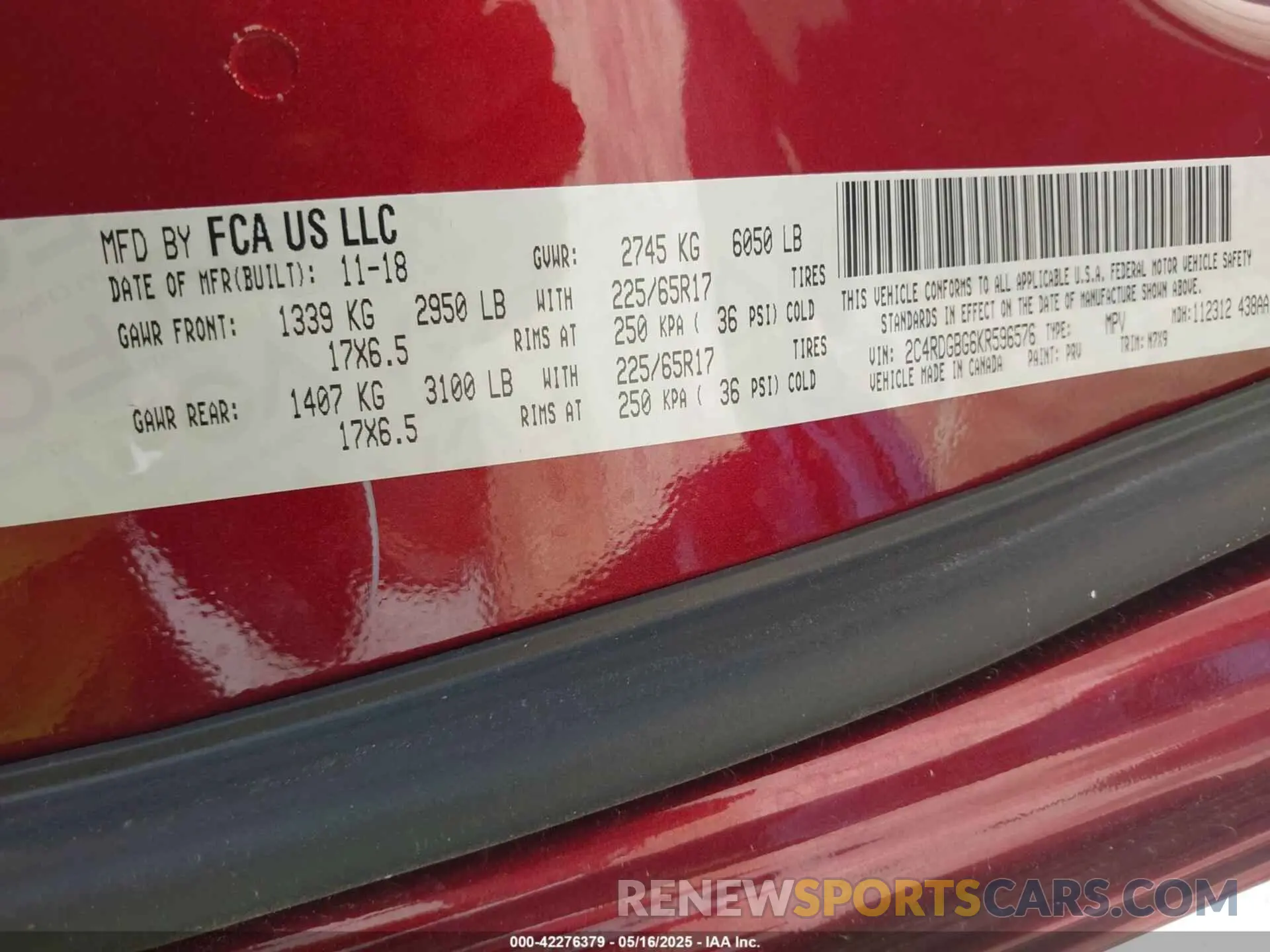 9 Photograph of a damaged car 2C4RDGBG6KR596576 DODGE GRAND CARAVAN 2019