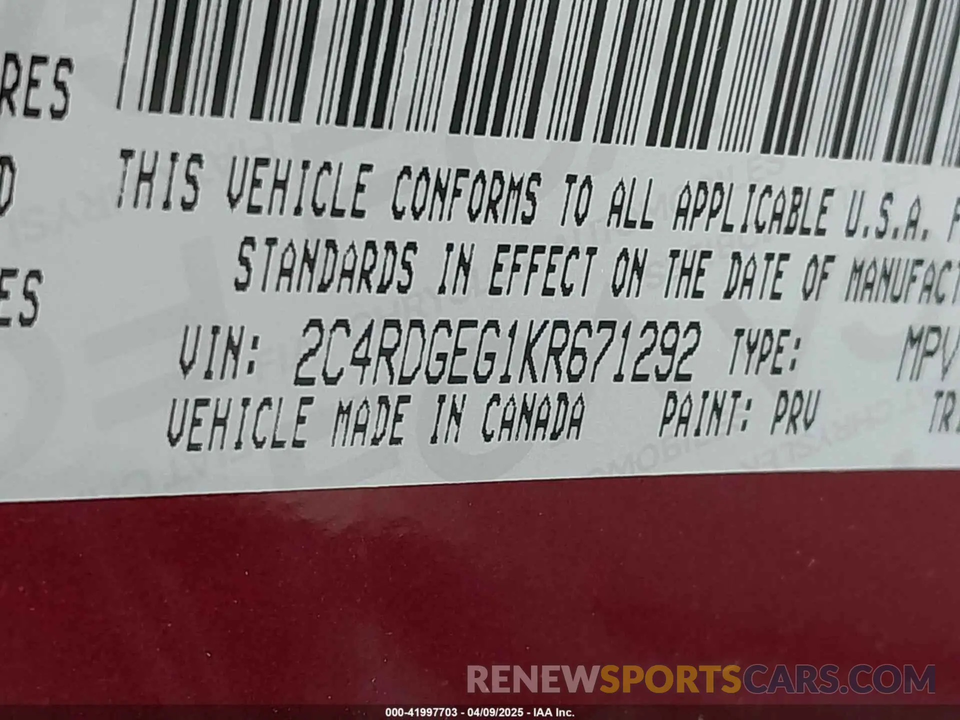 9 Photograph of a damaged car 2C4RDGEG1KR671292 DODGE GRAND CARAVAN 2019
