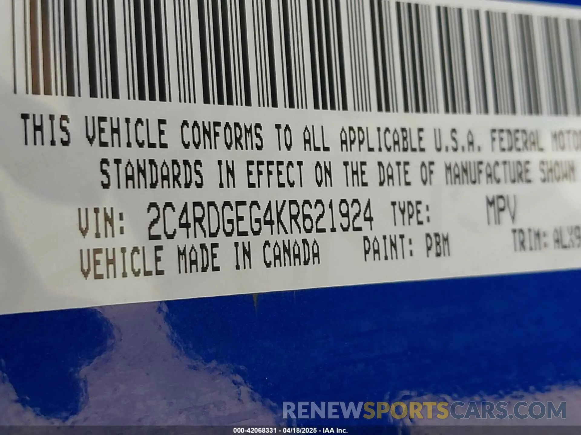 9 Photograph of a damaged car 2C4RDGEG4KR621924 DODGE GRAND CARAVAN 2019