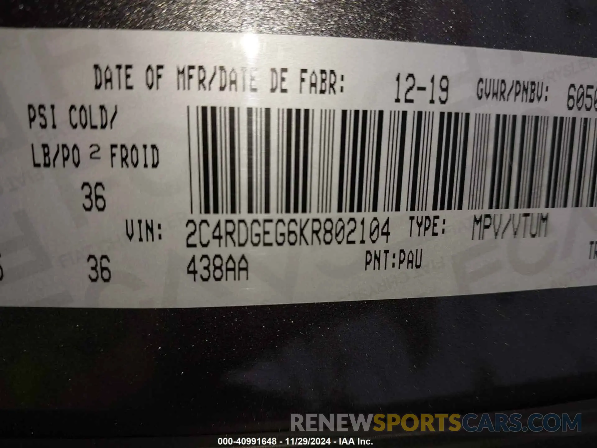 9 Photograph of a damaged car 2C4RDGEG6KR802104 DODGE GRAND CARAVAN 2019