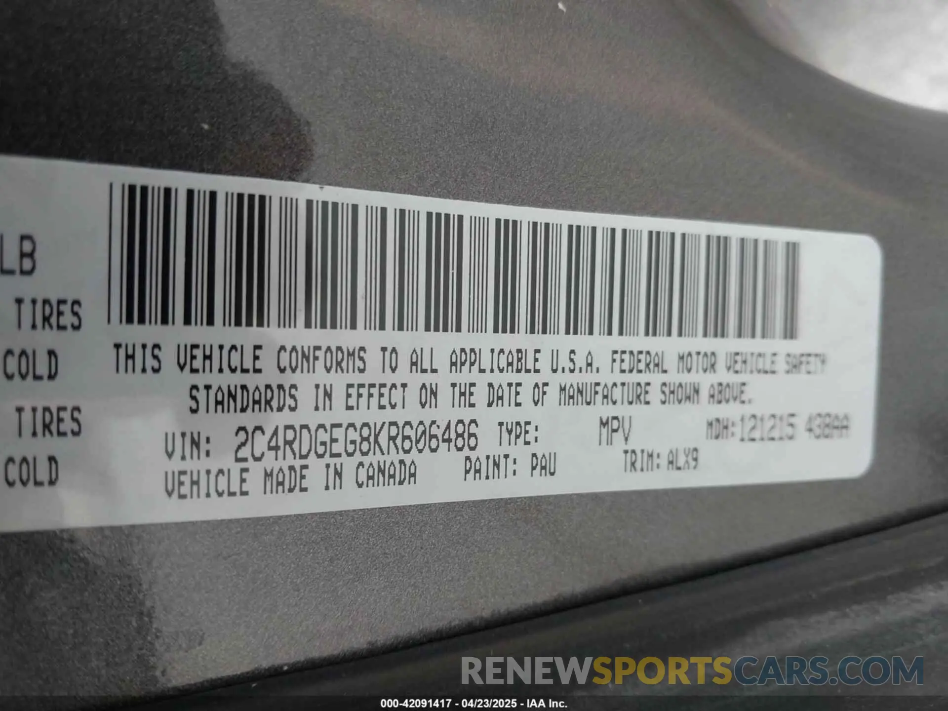 9 Photograph of a damaged car 2C4RDGEG8KR606486 DODGE GRAND CARAVAN 2019