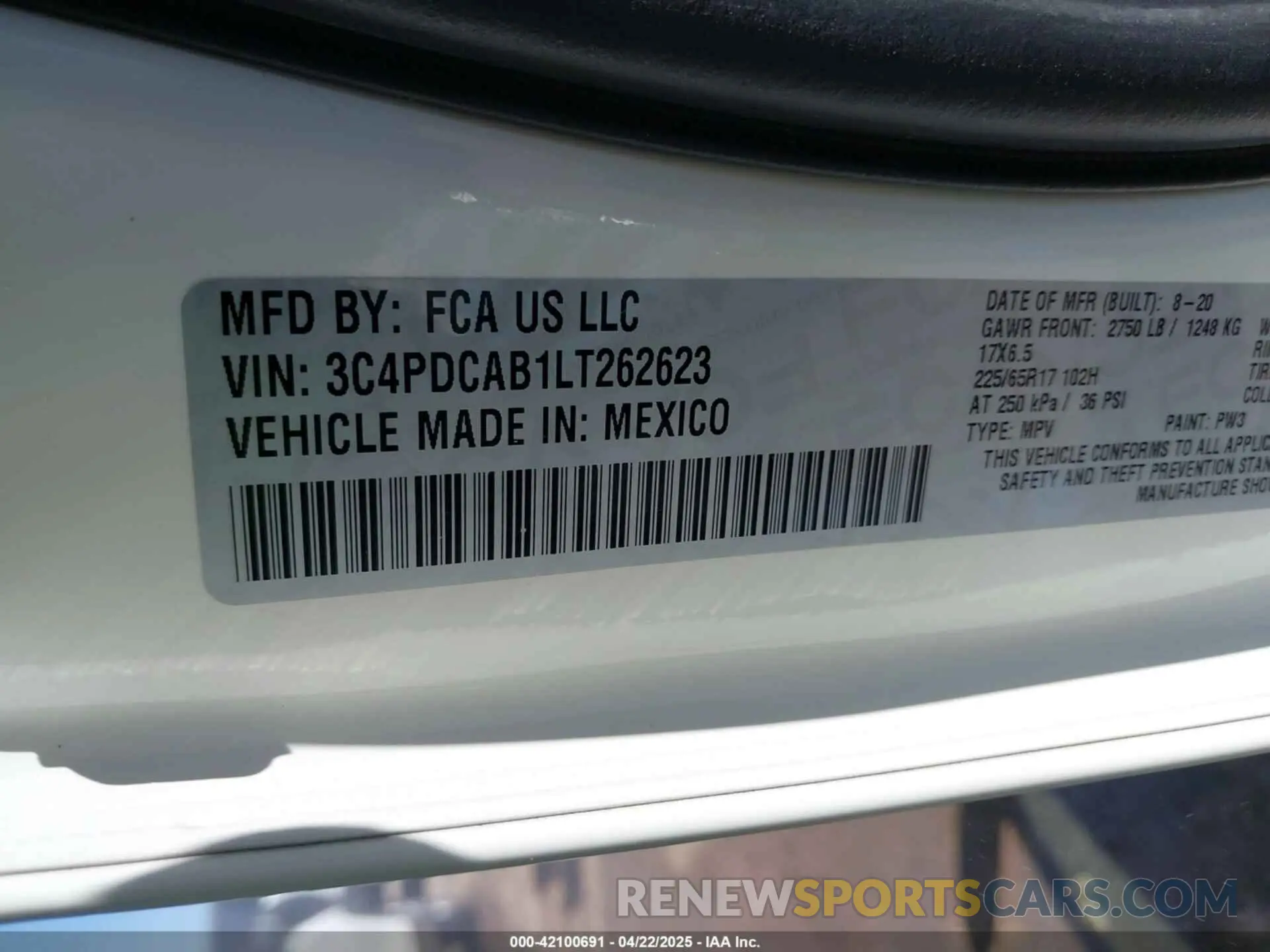 9 Photograph of a damaged car 3C4PDCAB1LT262623 DODGE JOURNEY 2020