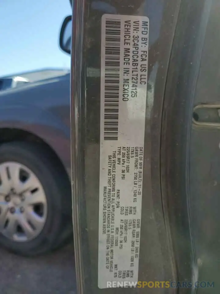 12 Photograph of a damaged car 3C4PDCAB1LT274125 DODGE JOURNEY 2020