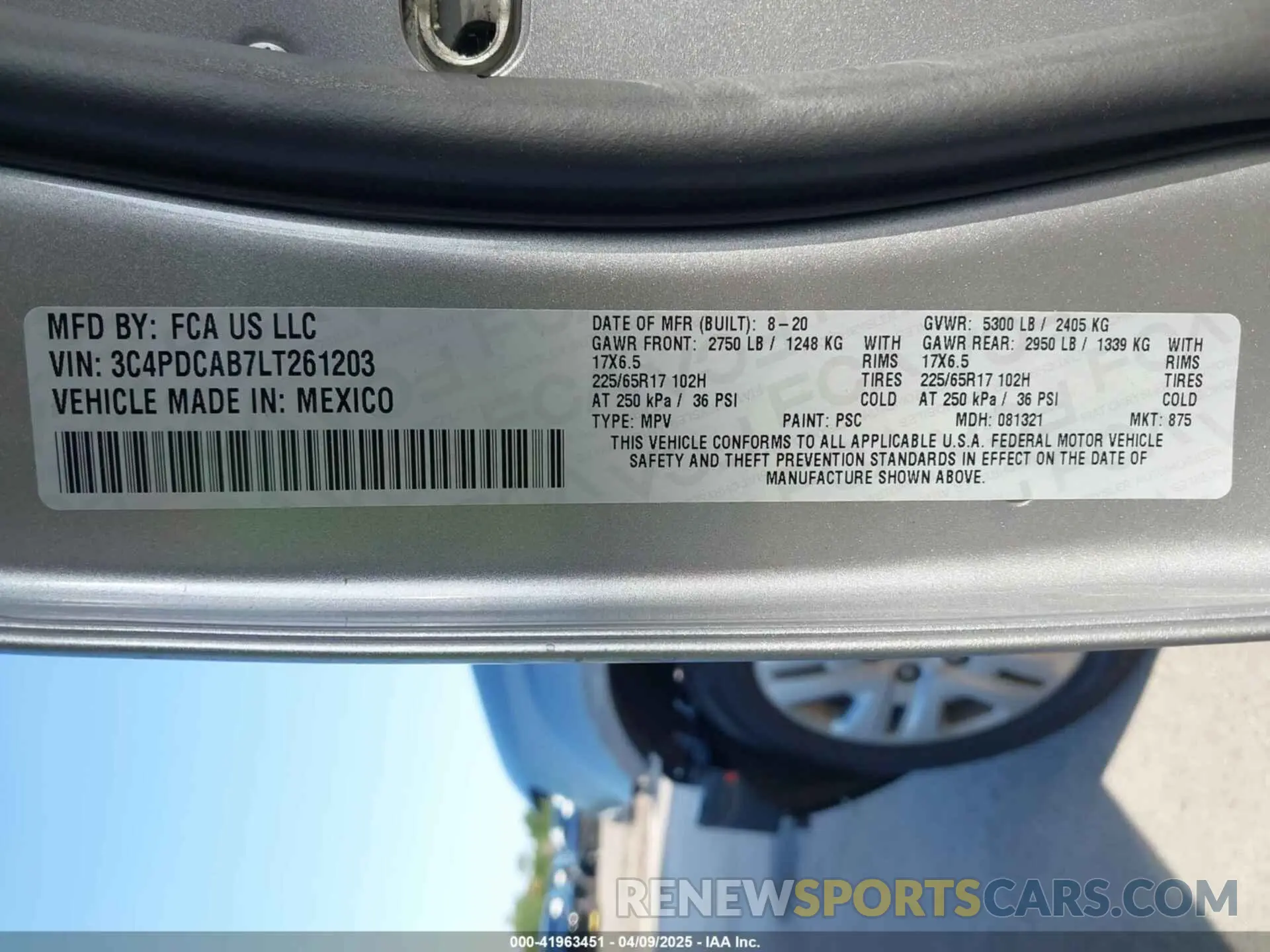 9 Photograph of a damaged car 3C4PDCAB7LT261203 DODGE JOURNEY 2020
