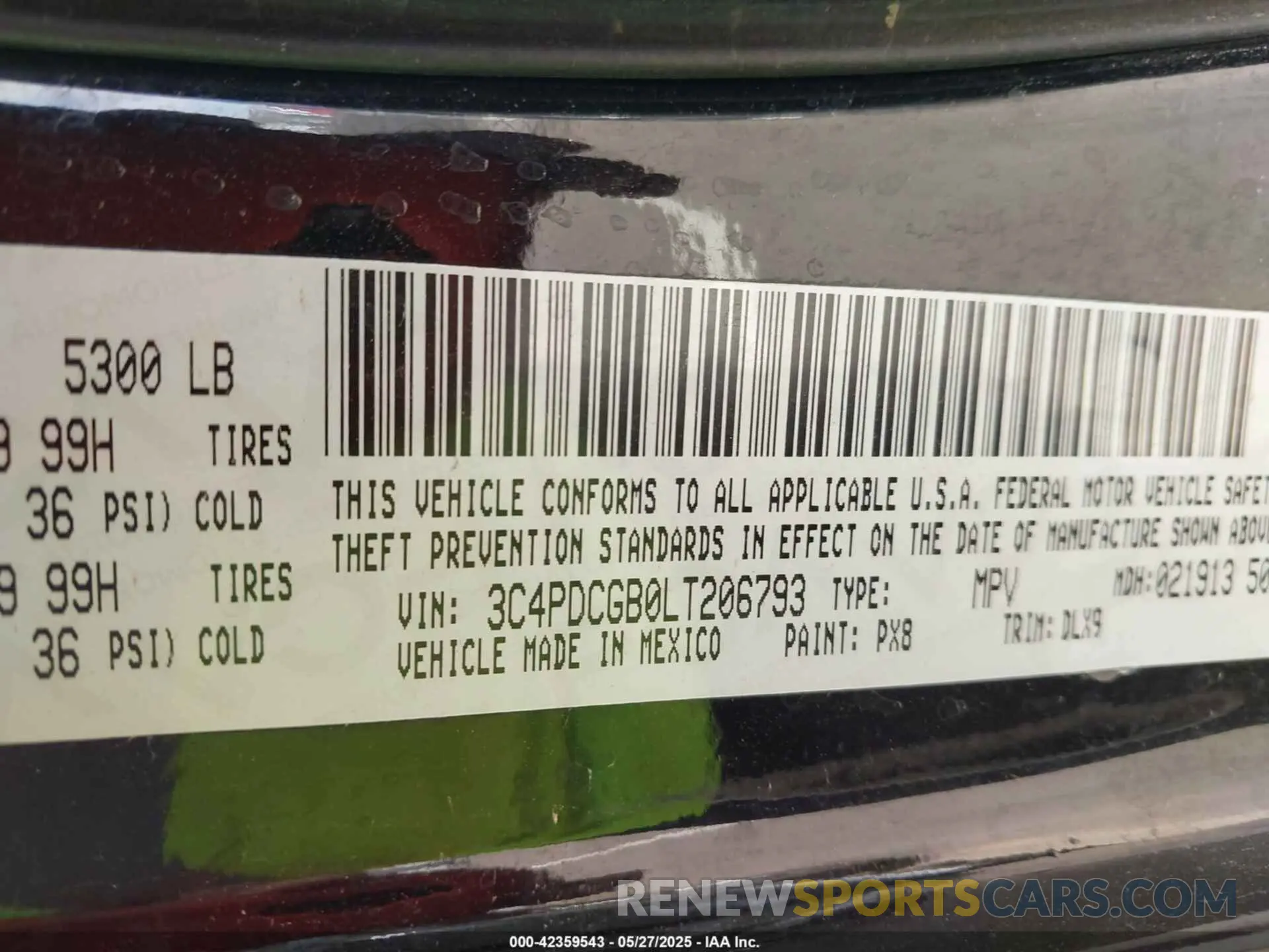 9 Photograph of a damaged car 3C4PDCGB0LT206793 DODGE JOURNEY 2020