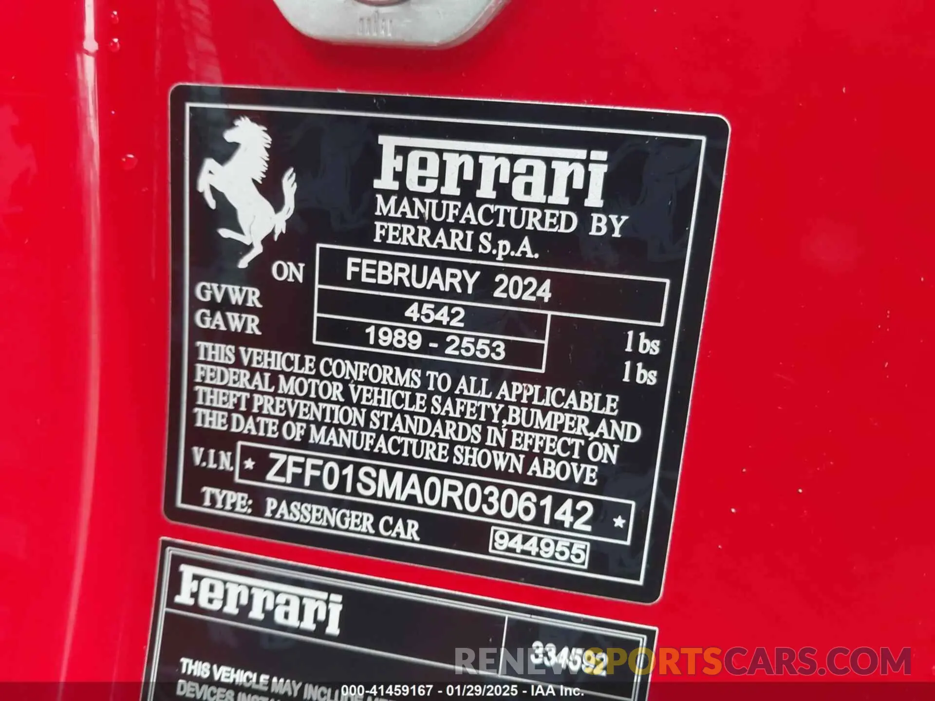 9 Photograph of a damaged car ZFF01SMA0R0306142 FERRARI 296 GTS 2024