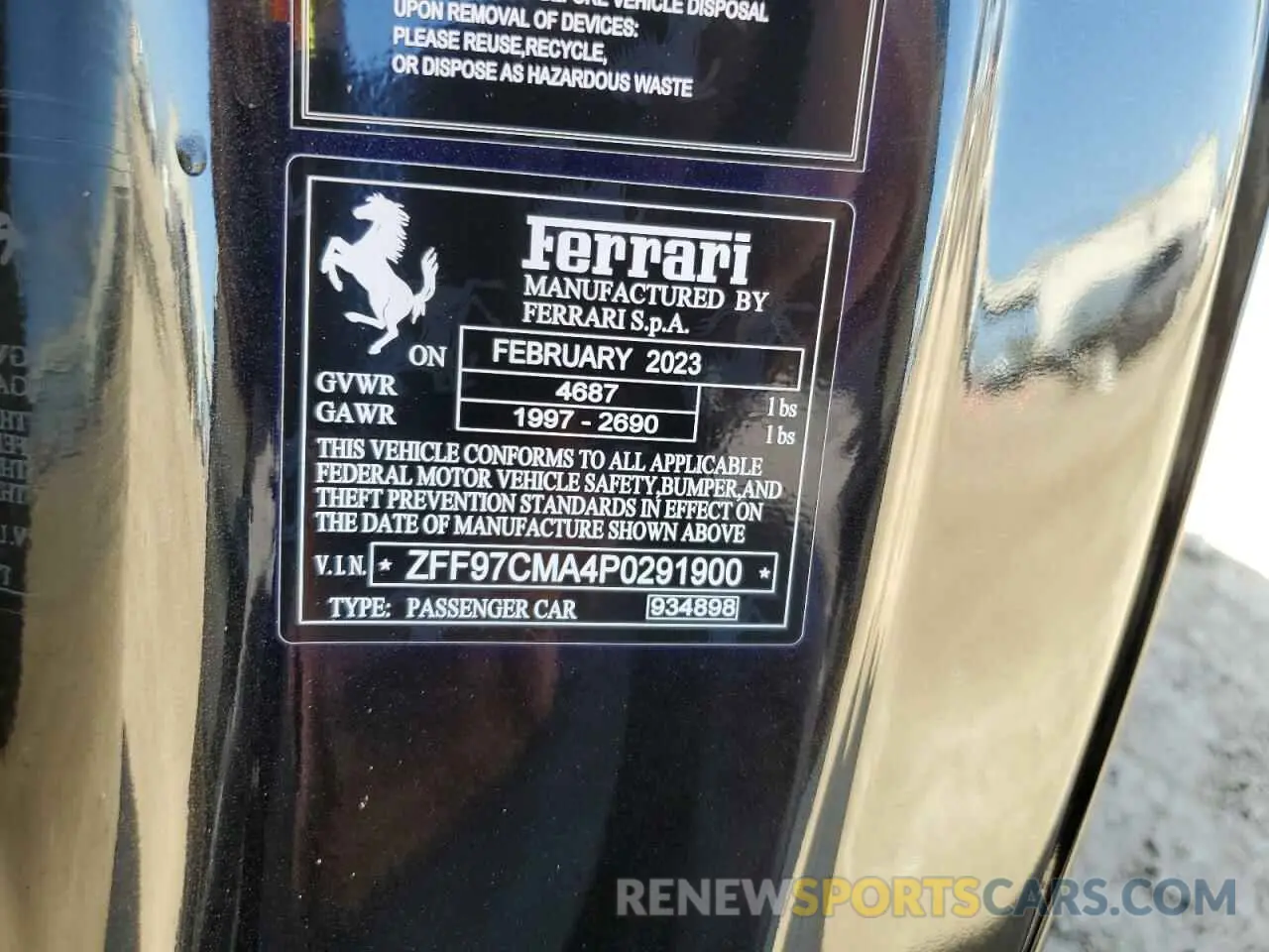 13 Photograph of a damaged car ZFF97CMA4P0291900 FERRARI 812 2023