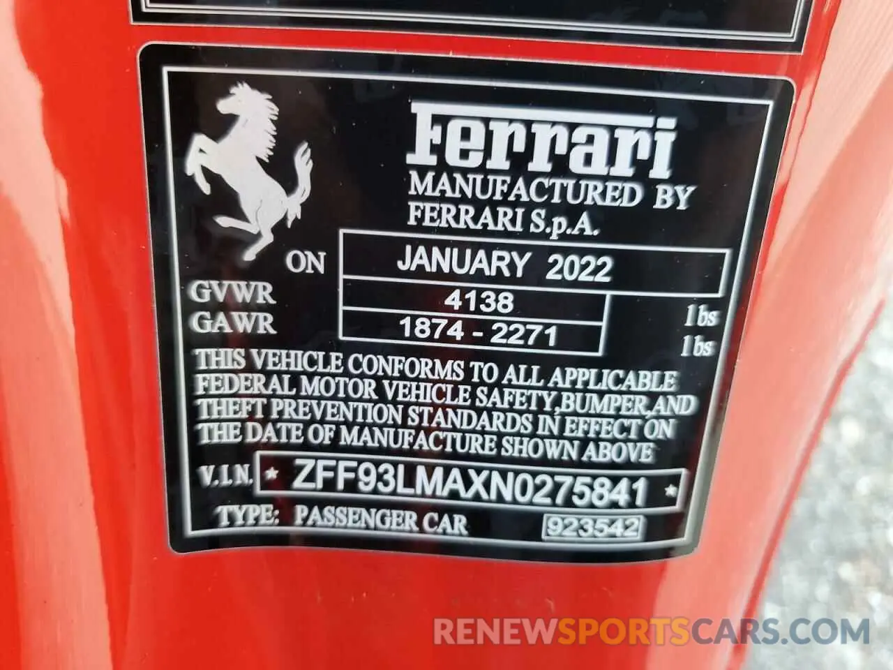 12 Photograph of a damaged car ZFF93LMAXN0275841 FERRARI ALL MODELS 2022