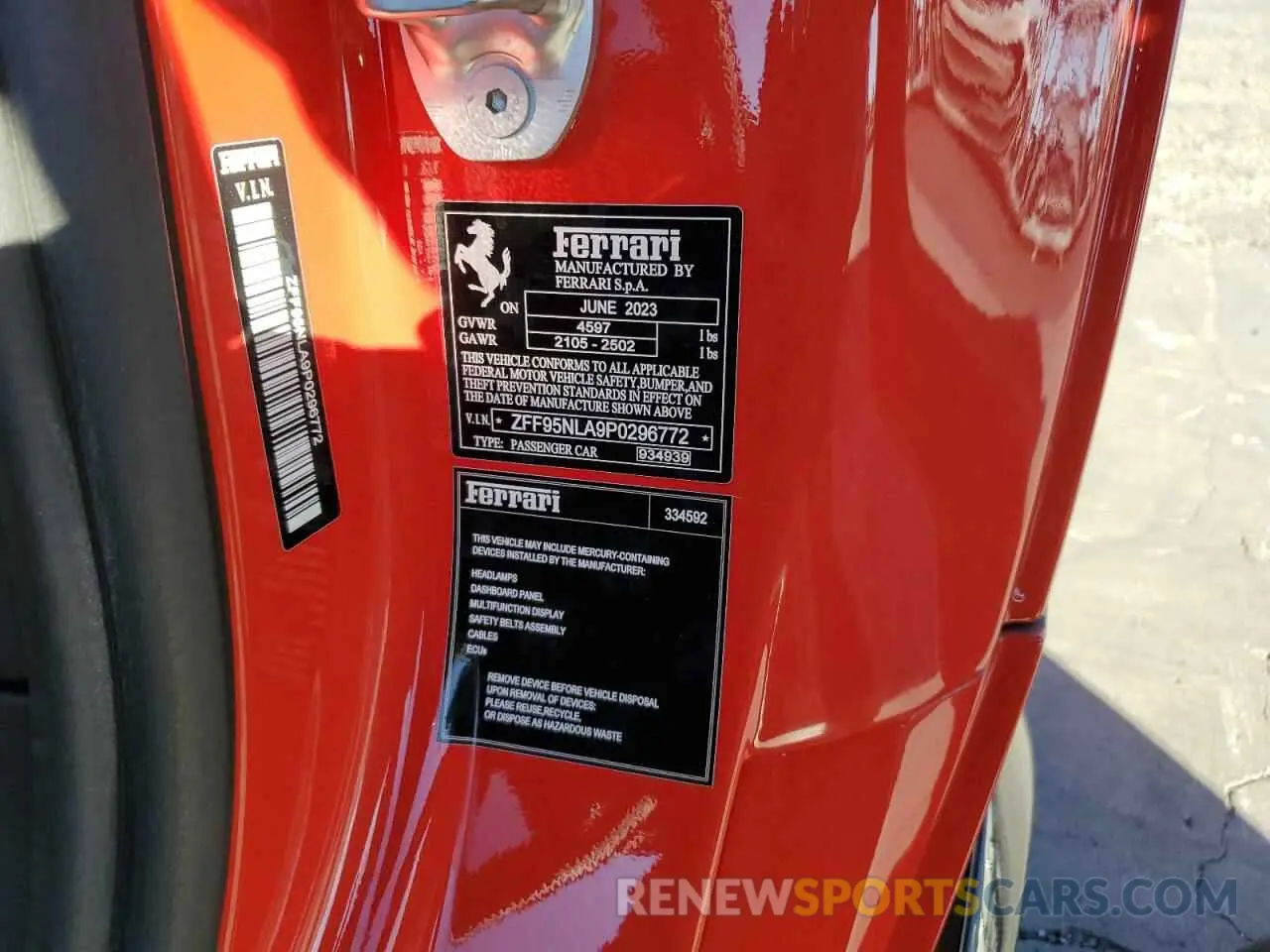12 Photograph of a damaged car ZFF95NLA9P0296772 FERRARI ALL MODELS 2023