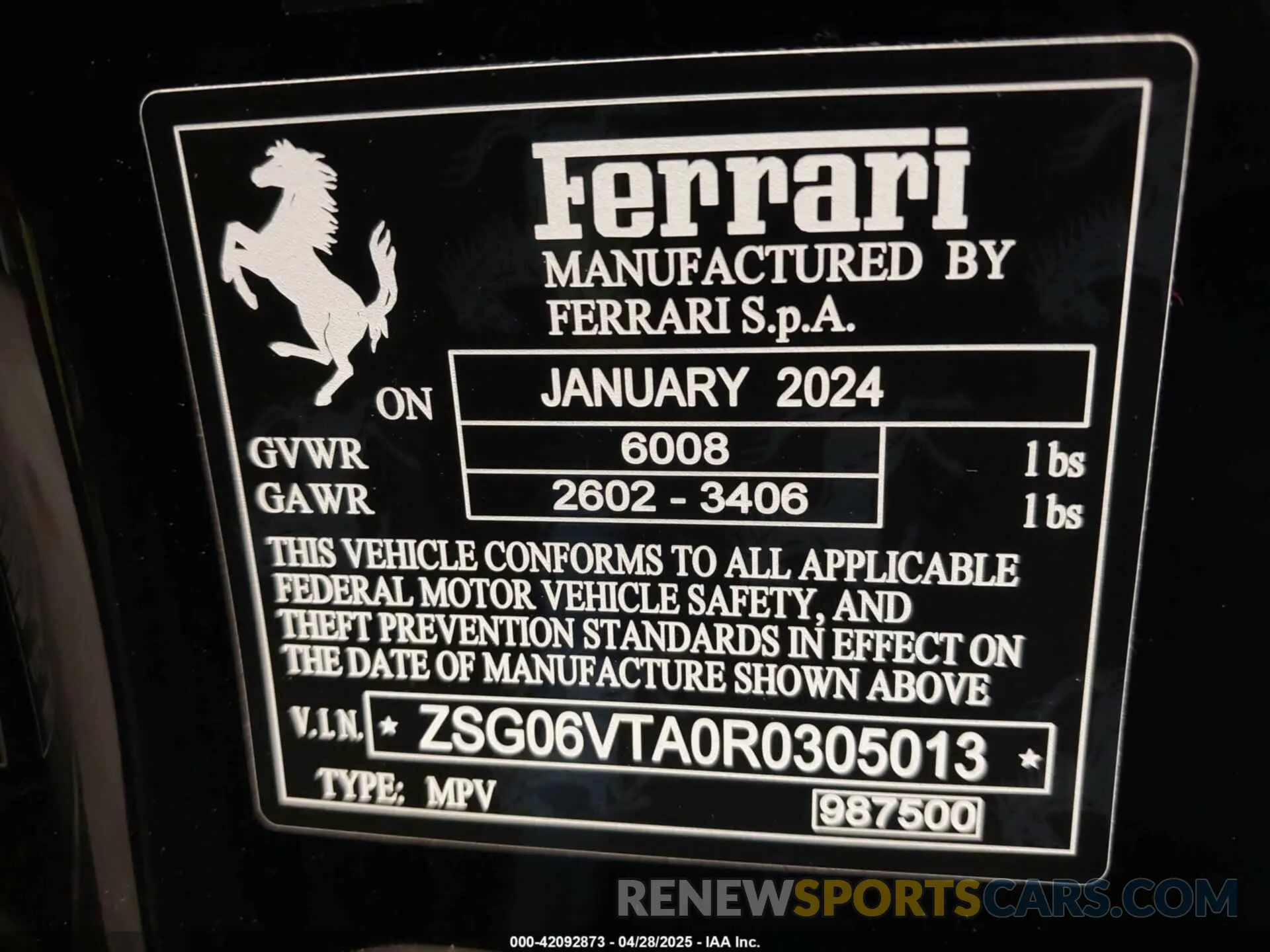 9 Photograph of a damaged car ZSG06VTA0R0305013 FERRARI PUROSANGUE 2024