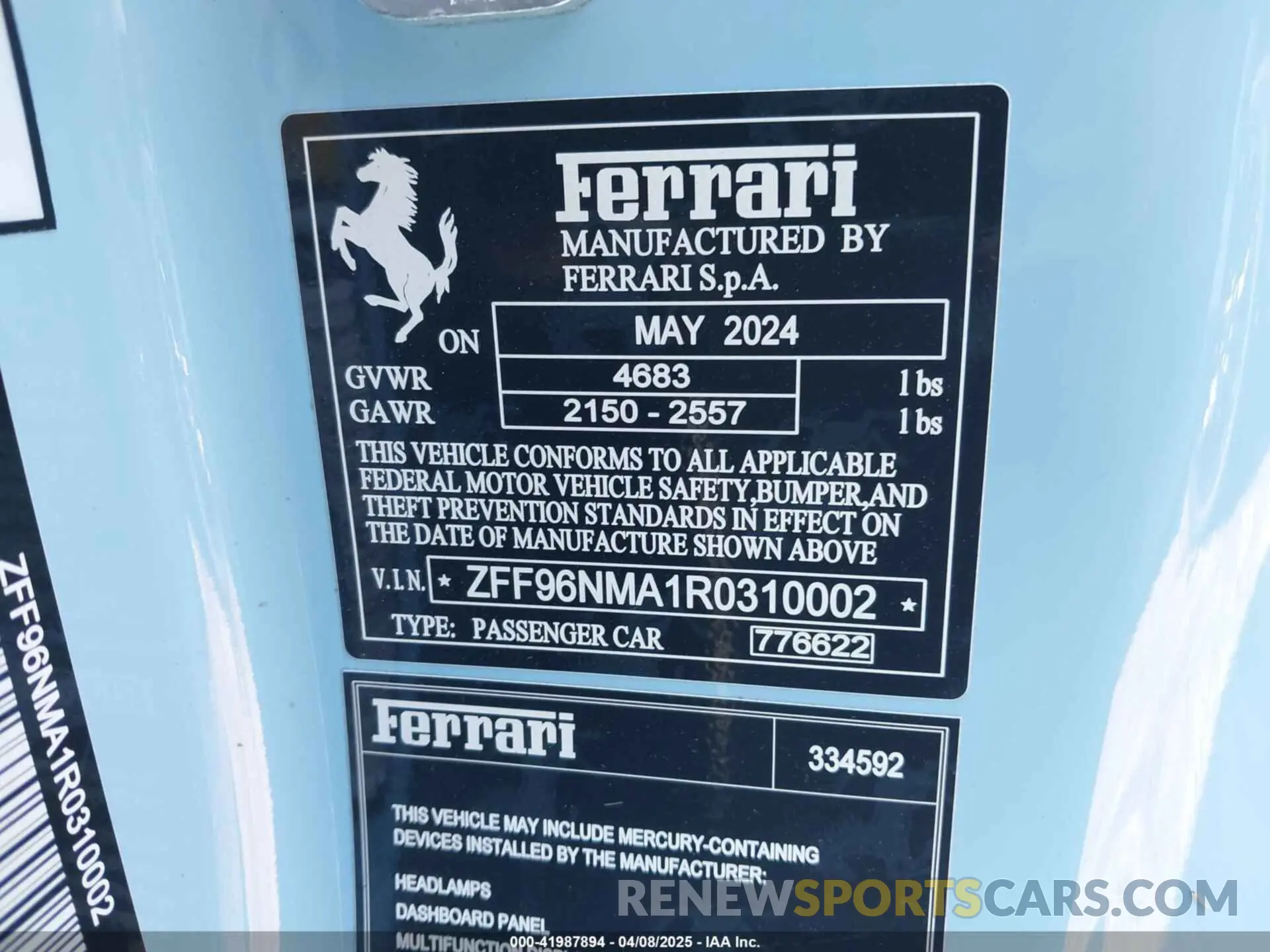 9 Photograph of a damaged car ZFF96NMA1R0310002 FERRARI SF90 SPIDER 2024