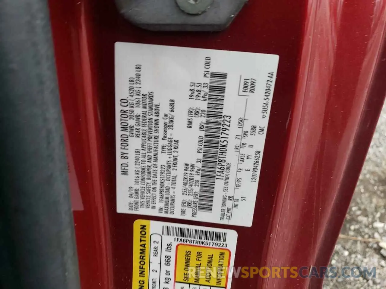 12 Photograph of a damaged car 1FA6P8TH0K5179223 FORD ALL Models 2019