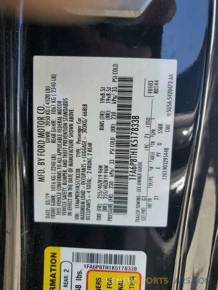 13 Photograph of a damaged car 1FA6P8TH1K5178338 FORD ALL Models 2019